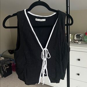 Abercrombie & Fitch Black Tank Top with White Trim and Front Ties